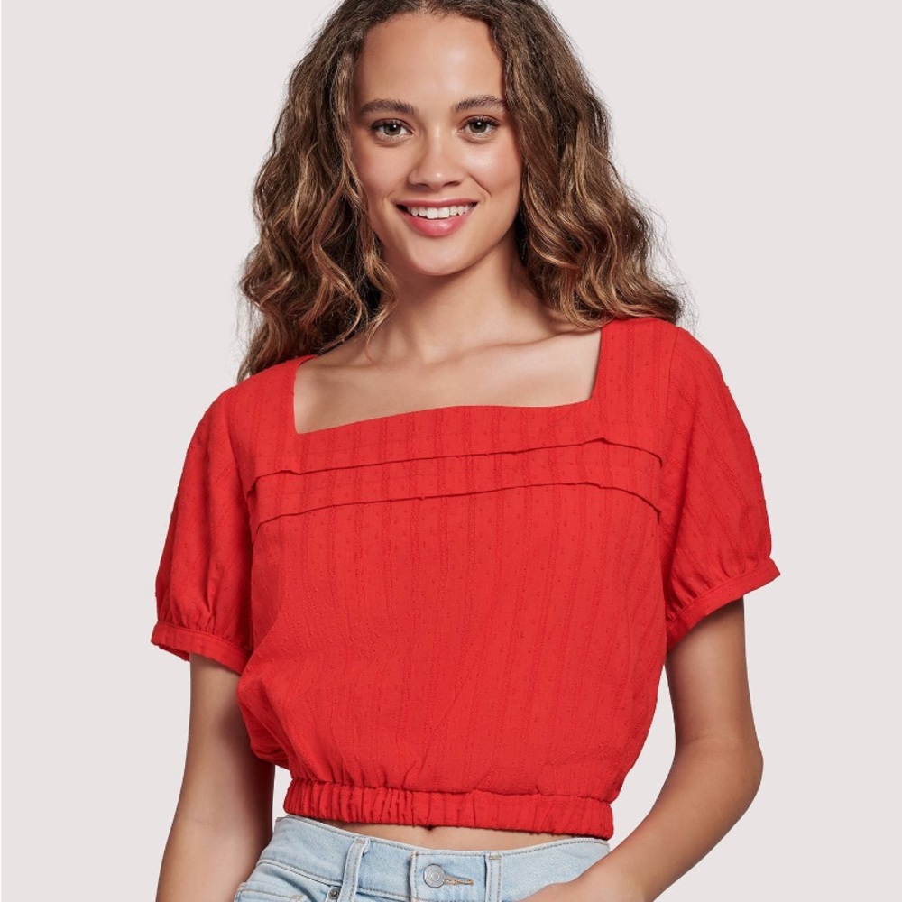 Red Crop Top Square Neck